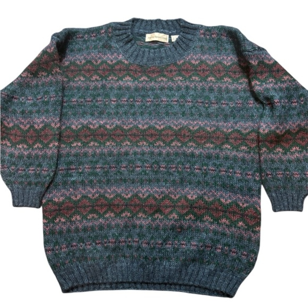 Vintage Pattern Paris Sport Club Mohair Sweater, Size L